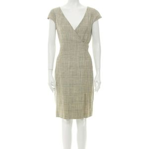 Akris silk/wool sheath dress light green plaid